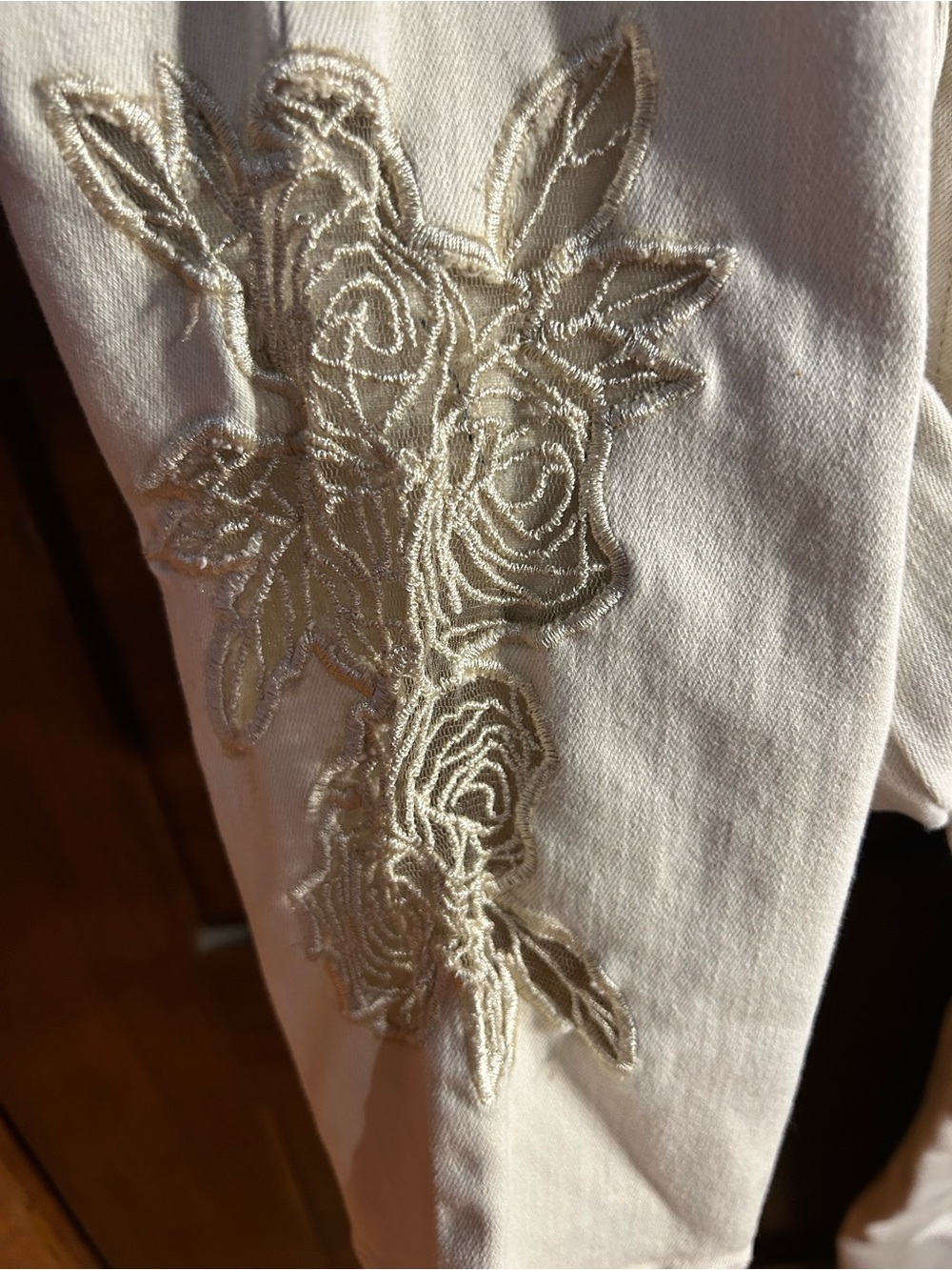 Cream Embroidered Women's Jeans in Petite - Picture 5 of 5